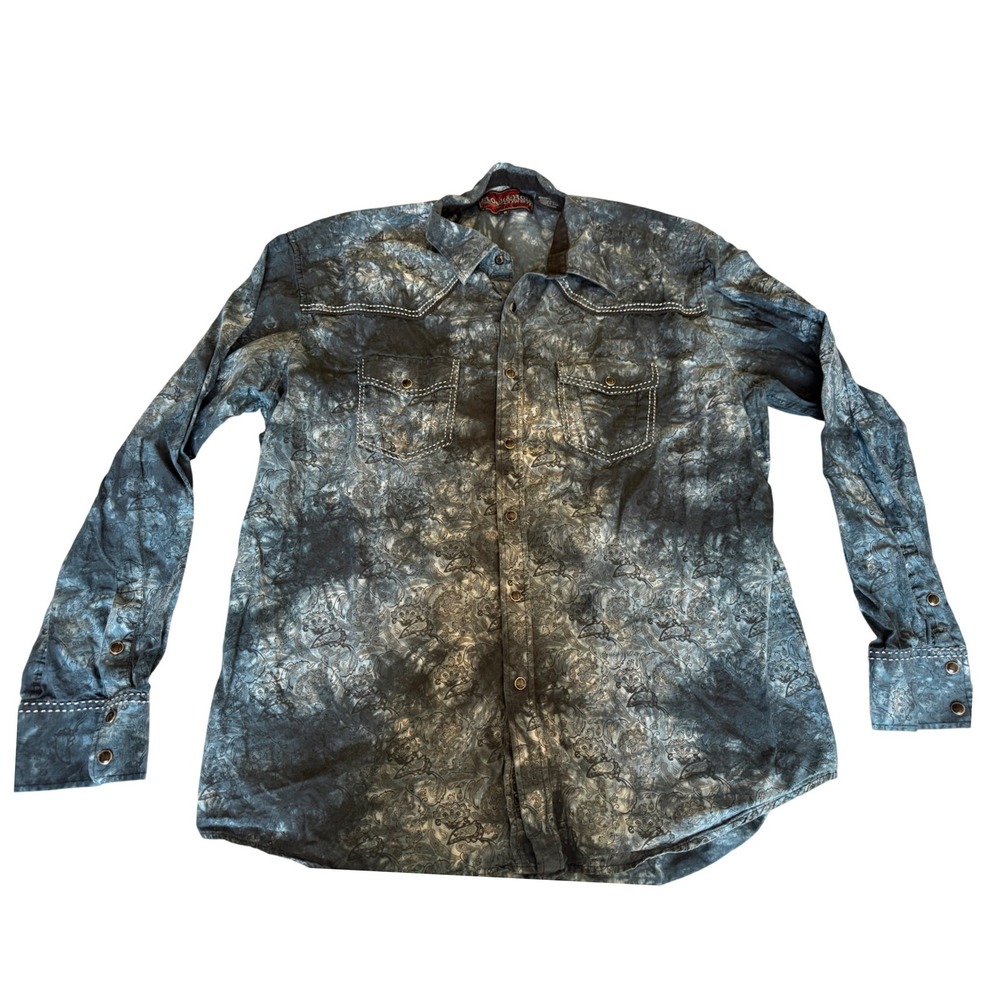 Rock & Roll Cowboy Mens Western Shirt XL Blue Paisley Long Sleeve Snap Rodeo